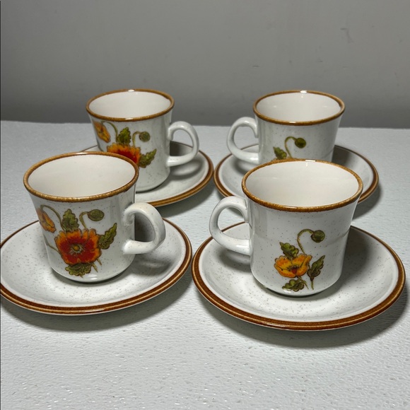 Vintage Mikasa Natural Beauty California PoppiesPattern Cup and Saucer 4 Sets